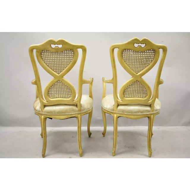 Mid 20th Century Vintage Italian Provincial French Louis XV Yellow Cane Dining Arm Chairs - Pair For Sale - Image 10 of 12