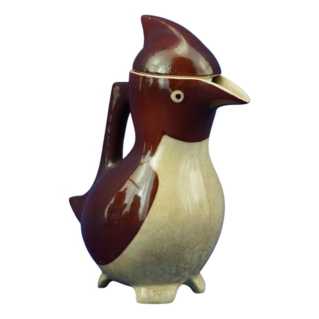 Small Zoomorphic Jug in the Shape of a Penguin in Glazed and Vitrified Ceramic by Marcel Sandoz, 1930s For Sale