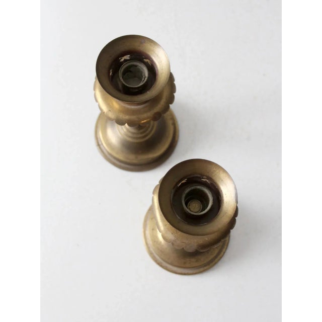 Rustic Vintage Brass Candlestick Holders Pair For Sale - Image 3 of 7