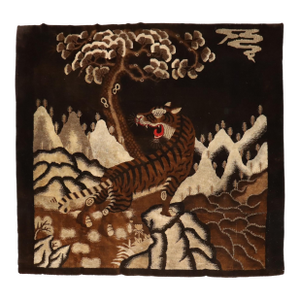 Antique Zabihi Collection Chinese Tiger Pictorial Large Square Rug