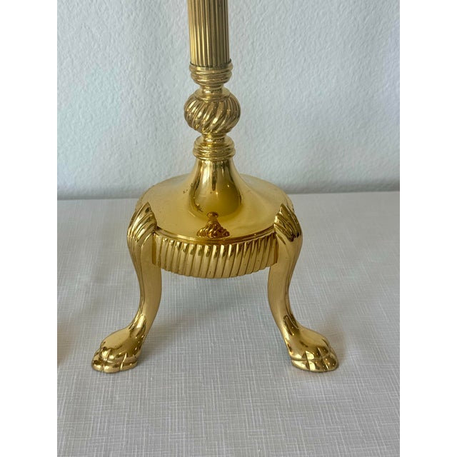 Brass 1960s Mid Century Attributed to Frederick Cooper Brass Candlestick Style Table Lamps on Tripodal Legs With Paw Feet For Sale - Image 8 of 11