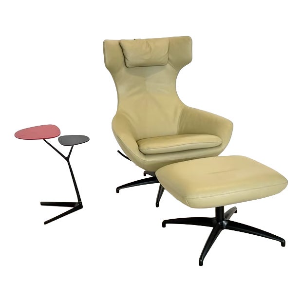Set of Caruzzo Leather Relax Chair and Ottoman from Leolux For Sale