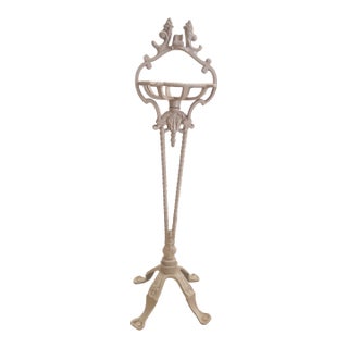 Antique Cast Iron Pedestal Ashtray Stand — 1920s–40s Twisted Rope Design For Sale