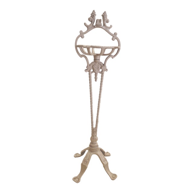 Antique Cast Iron Pedestal Ashtray Stand — 1920s–40s Twisted Rope Design For Sale
