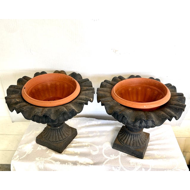 1940s Cast Iron Garden Urns Planters - A Pair For Sale In Montgomery - Image 6 of 6