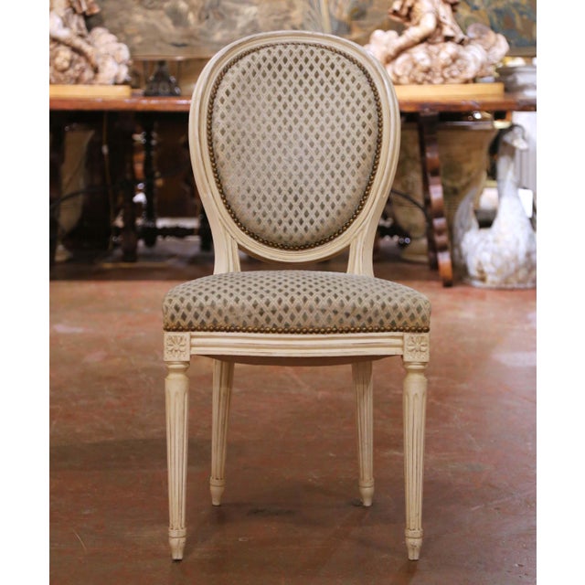 Wood Mid-Century French Louis XVI Painted Dining Side Chairs With Fabric, Set of 4 For Sale - Image 7 of 11