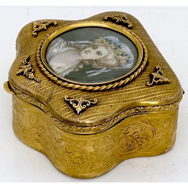 Early 20th Century French Ormolu Cartouche Box With Miniature Portrait of Princess De Lamballe, Signed, Paris, Circa 1900 For Sale - Image 5 of 8