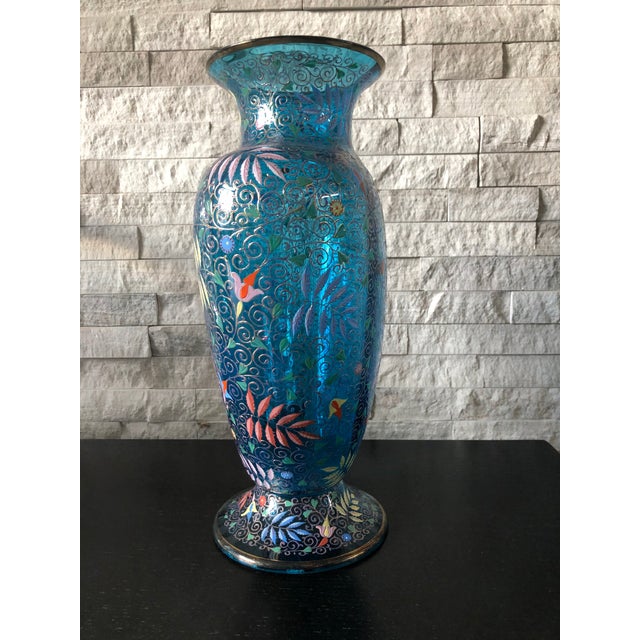 Victorian Moser Blue Glass Vase With Enameled Ferns And Flowers