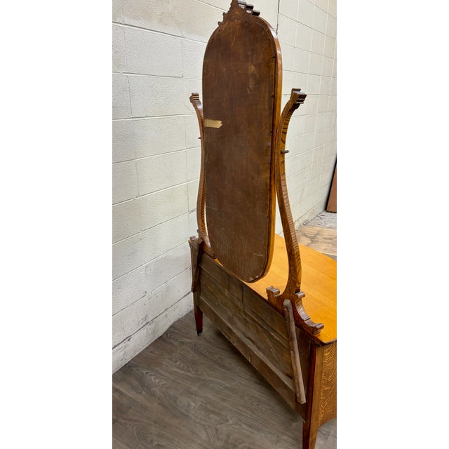 Antique Victorian Tiger Oak Serpentine Dresser With Mirror For Sale - Image 11 of 11