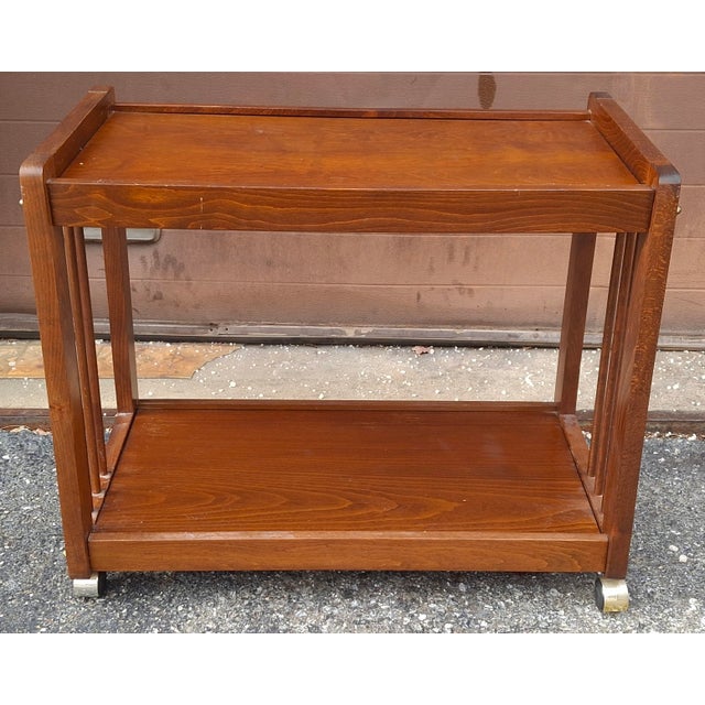 Late 20th Century American Classical Oak Tiered Rolling Bar Cart For Sale In Washington DC - Image 6 of 9