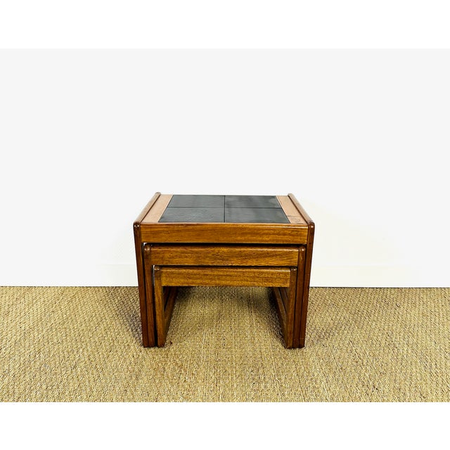 1960s Vintage Nesting Tables in Teak and Black Ceramic, 1960s, Set of 3 For Sale - Image 5 of 10