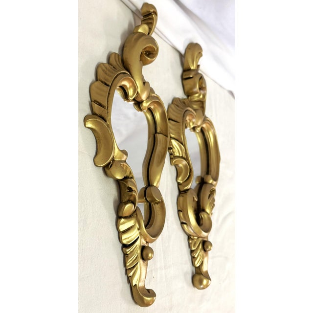 Gold Vintage Sweet Petite Gold Scroll Wall Mirrors- A Pair For Sale - Image 8 of 10