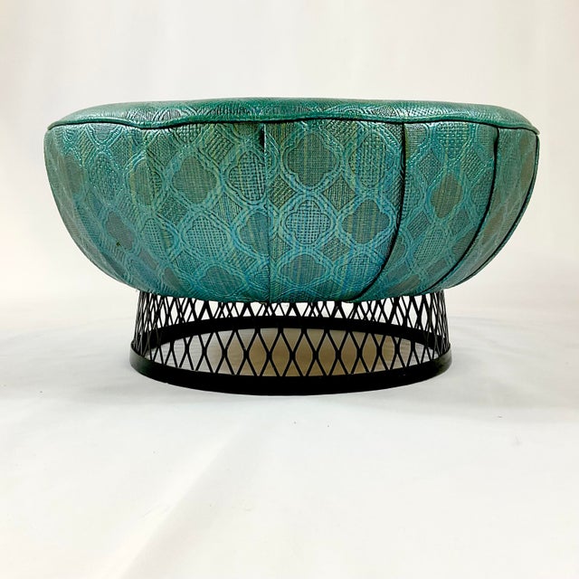 1960s Mid-Century Modern Boho Chic Turquoise Ottoman Footstool | Chairish