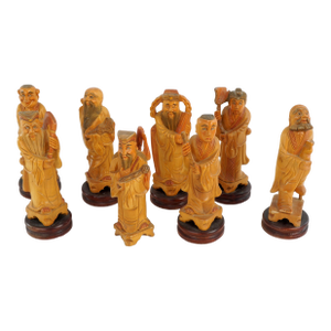 Chinese Eight Immortals Carved Boxwood Set Republic Period