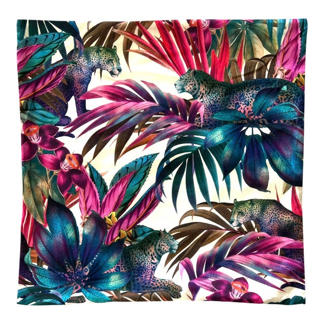 22 X 22 Contemporary Caribbean Paradise Meets African Safari Tropical Leaf Leopard Pillow Cover For Sale
