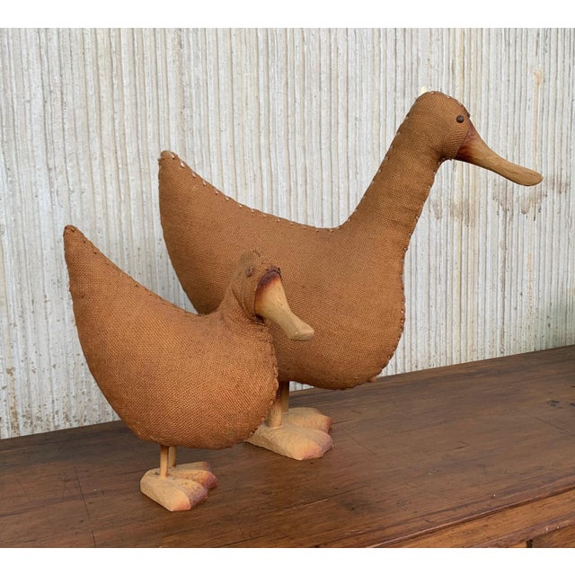 Midcentury Pair of Wicker Woven Ducks with Wood Details For Sale - Image 17 of 18