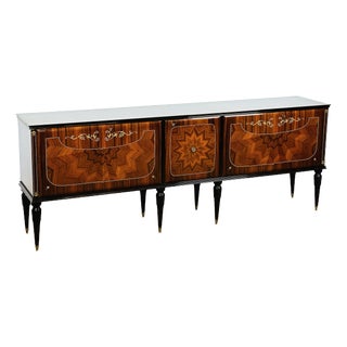 Low French Modernist Sideboard in Marquetry by André Arbus, 1950s For Sale
