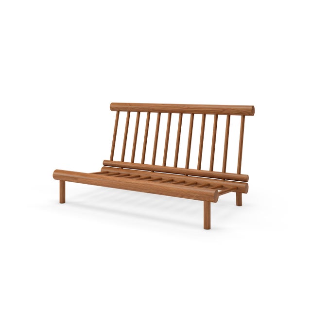 Rishon Teak Outdoor Love Seat - Canvas Jockey Red For Sale - Image 4 of 5