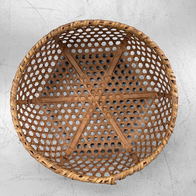 Vintage Japanese Bamboo Harvest Basket, 1960s For Sale - Image 4 of 9