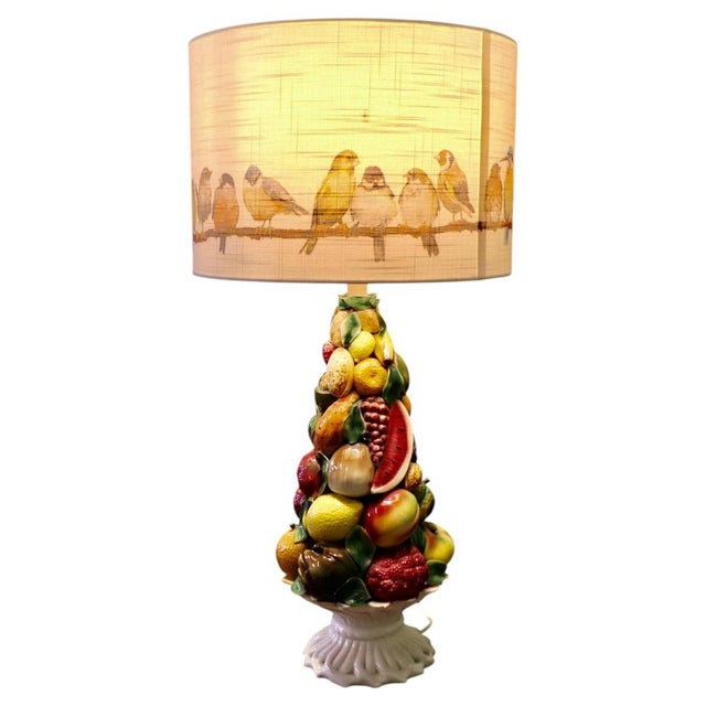Ceramic Large Majolica Table Lamp Vintage-Style Italian Majolica Hollywood Regency Des, 1970 For Sale - Image 7 of 7