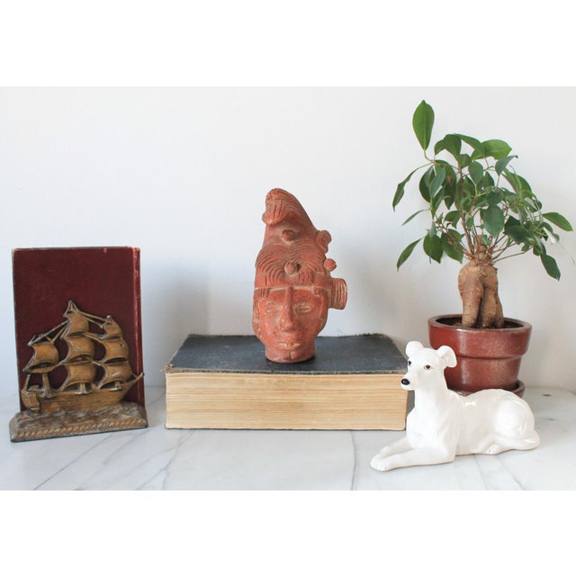 Vintage Terracotta Sculpture Replica of the Head of Kʼinich Janaabʼ Pakal I For Sale - Image 4 of 7