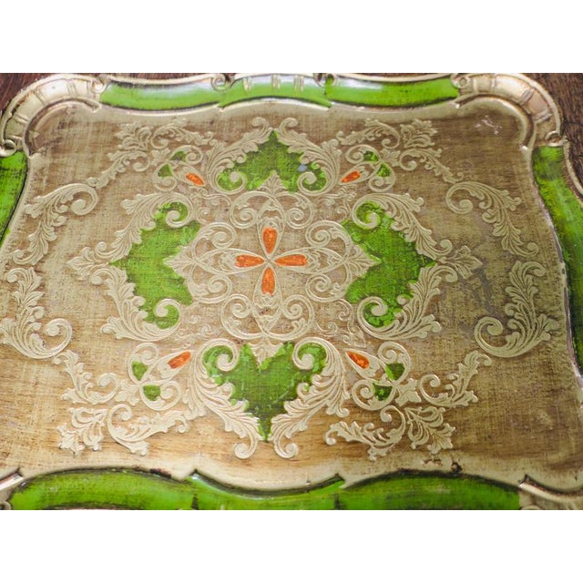 Rococo Italian Carved and Gold and Green Painted Sideboard Tray, 1960 For Sale - Image 3 of 8