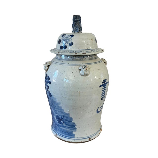 Vintage Large Chinoiserie B & W Porcelain Ginger Jar W/Birds 24" H For Sale In New York - Image 6 of 10