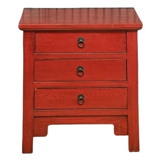 Vintage Chinese Country-Style Red Lacquer Small Cabinet For Sale