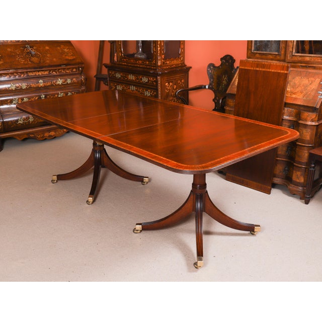 1980s Vintage Crossbanded Twin Pillar Dining Table by William Tillman, 1980s For Sale - Image 5 of 16