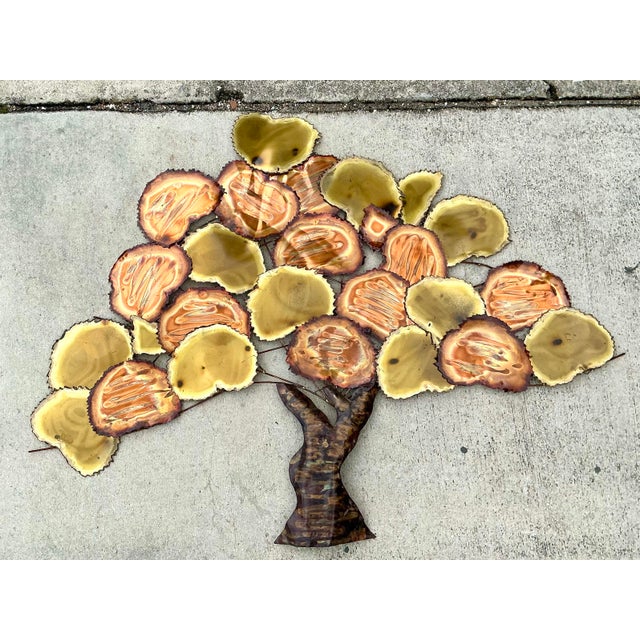 Vintage Torch Cut Brass and Copper Tree Wall Sculpture For Sale - Image 9 of 12