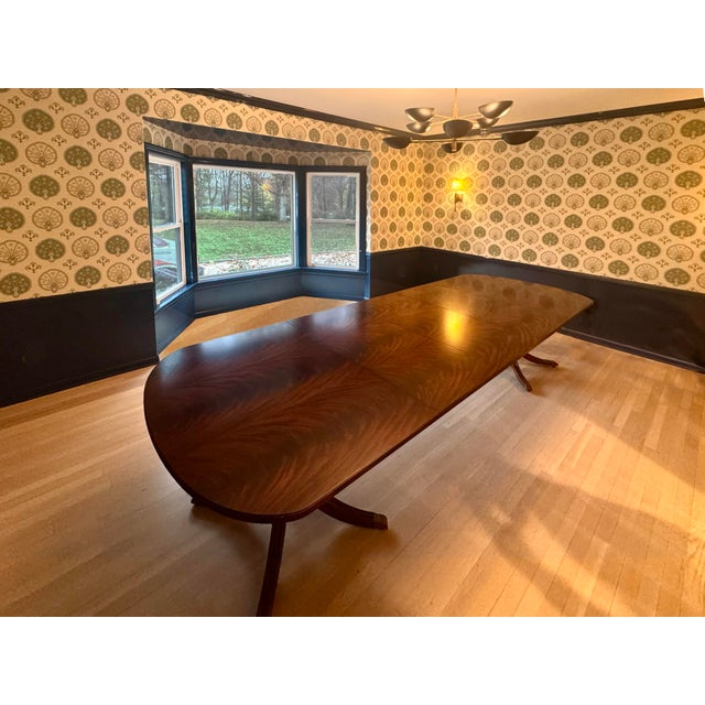 Wood Traditional 12 Foot Double Pedestal Mahogany Dining Table for Seating 14 People Made by AntiquePurveyor For Sale - Image 7 of 16