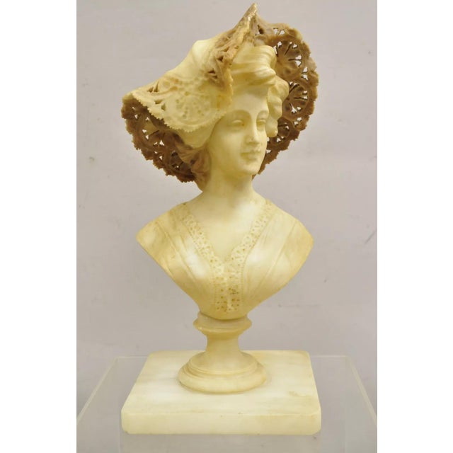 Late 19th Century Antique Victorian Carved Italian Alabaster Woman Bust Statue Att Adolfo Cipriani For Sale - Image 12 of 12