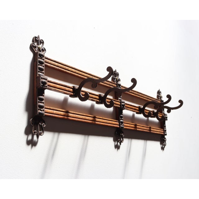 Antique Victorian Style Oak and Cast Iron Coat Rack For Sale In New York - Image 6 of 17