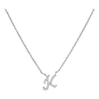 10K White Gold Diamond Accent "K" Initial Script Style Pendant Necklace For Sale