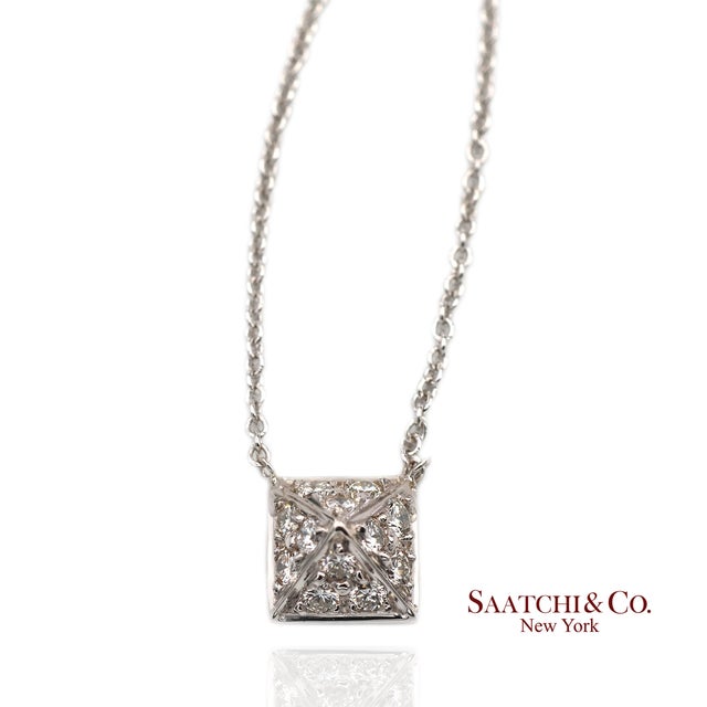 18k(750) White Gold Natural Diamond Square Shape Pendant Necklace With Chain For Sale - Image 9 of 12