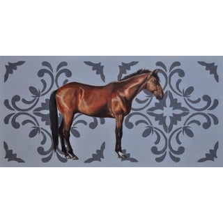 Chestnut by Robin Hextrum | Oil on Masonite Wood Panel Horse standing against a patterned background For Sale