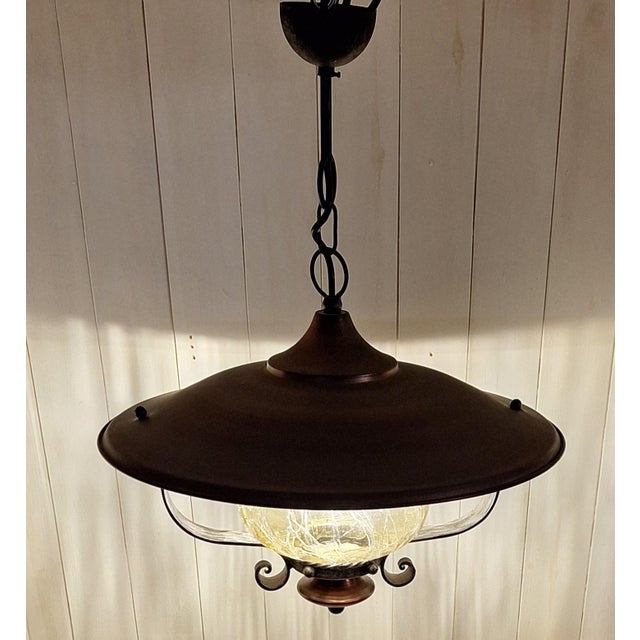 Vintage Rustic Pendant Lamp in Black Iron and Copper, 1970s For Sale - Image 4 of 5