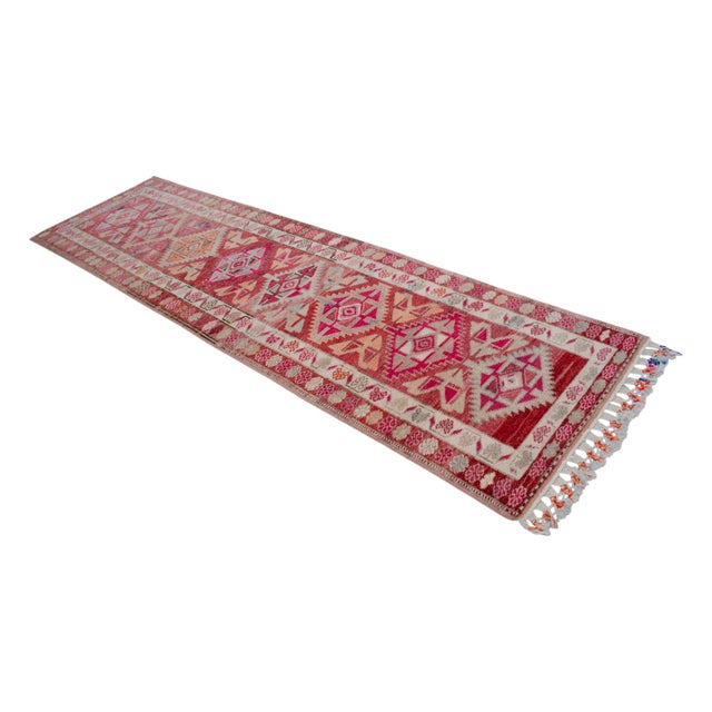 1970s Runner Kurdish Hand-Knotted Rug Pink Hallway Decor Kitchen Floor Accent 3x11 Ft Approx For Sale - Image 6 of 18