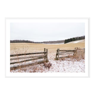 Contemporary Winter Landscape Art, 'Quebec Farmland' Canada Photography Print, 35 X 25" Framed (White) Fine Art Photograph For Sale