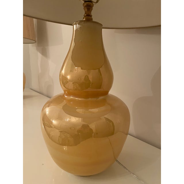 Irredescent golden lamps - retro with goregeous brand new grass cloth shades - sold separately