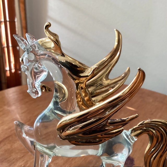 Late 20th Century Crystal and Gold Leafs With Base Murano Style Pegaso For Sale - Image 9 of 13