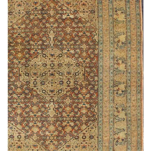 Tribal Antique Persian Tabriz Haj Jalili Fine Rug in Earth Tones, Red Brown Background 3'11"x5'2" For Sale - Image 3 of 7