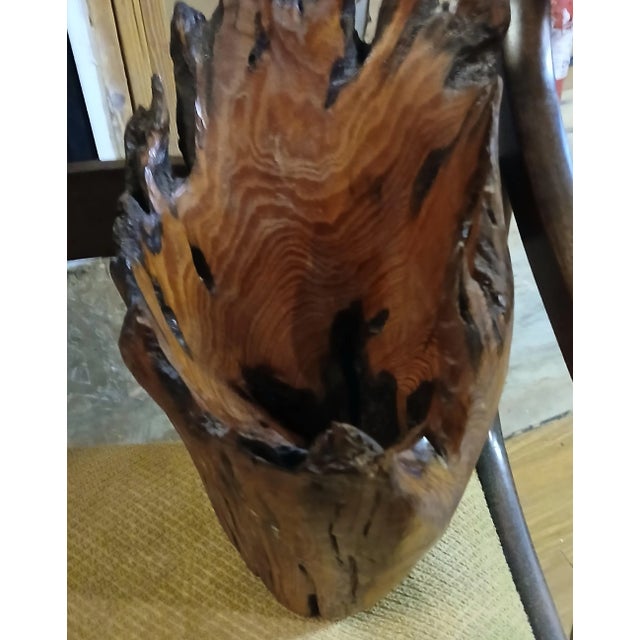 Highly figured freeform cypress bowl. Works with any decor, very striking and warm.