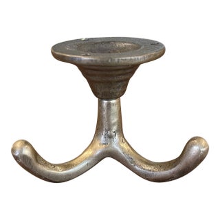 Likely Antique Brass Toned Tripod Wall Hook or Hat Rack Base Mount For Sale