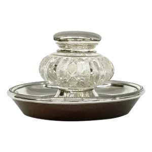 Dutch Silver & Crystal Cut Inkwell by J.M. Van Kempen en Zn for Voorschoten, 1874