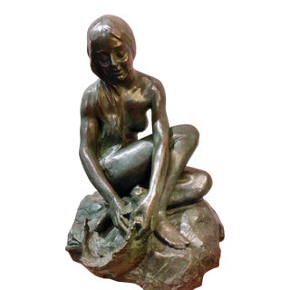 Lucy Richards -The Girl With the Fish -1930s Bronze Sculpture For Sale