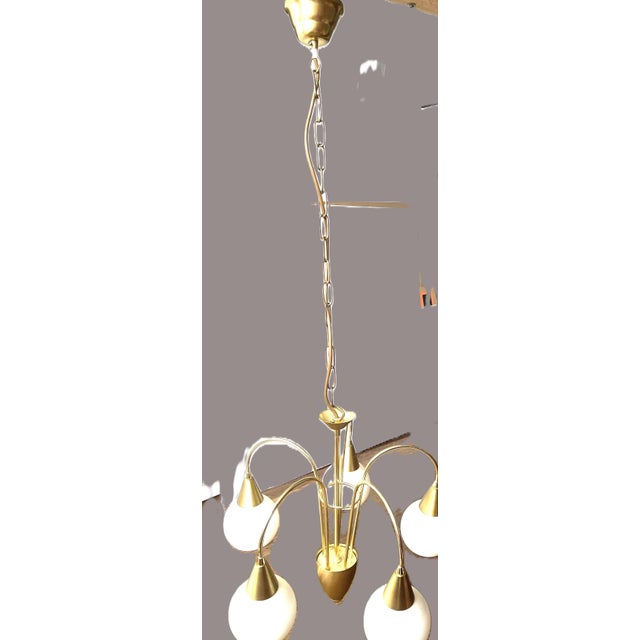Brass and Opaline Glass 5-Light Chandelier from Honsel Leuchten, Germany, 1970s For Sale - Image 10 of 18