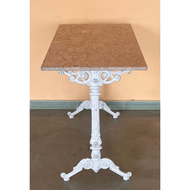 Early 20th Century French Solid Cast Iron French Scrolling Bistro Table with Pink Marble Top For Sale - Image 11 of 18