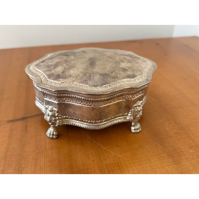 Vintage Silverplate Crest Trinket Box With Lion Paw Feet For Sale - Image 11 of 11