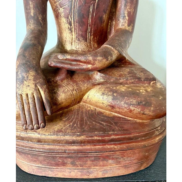 Wood Antique Burmese Lacquer Wood Shan Style Buddha Statue For Sale - Image 7 of 18